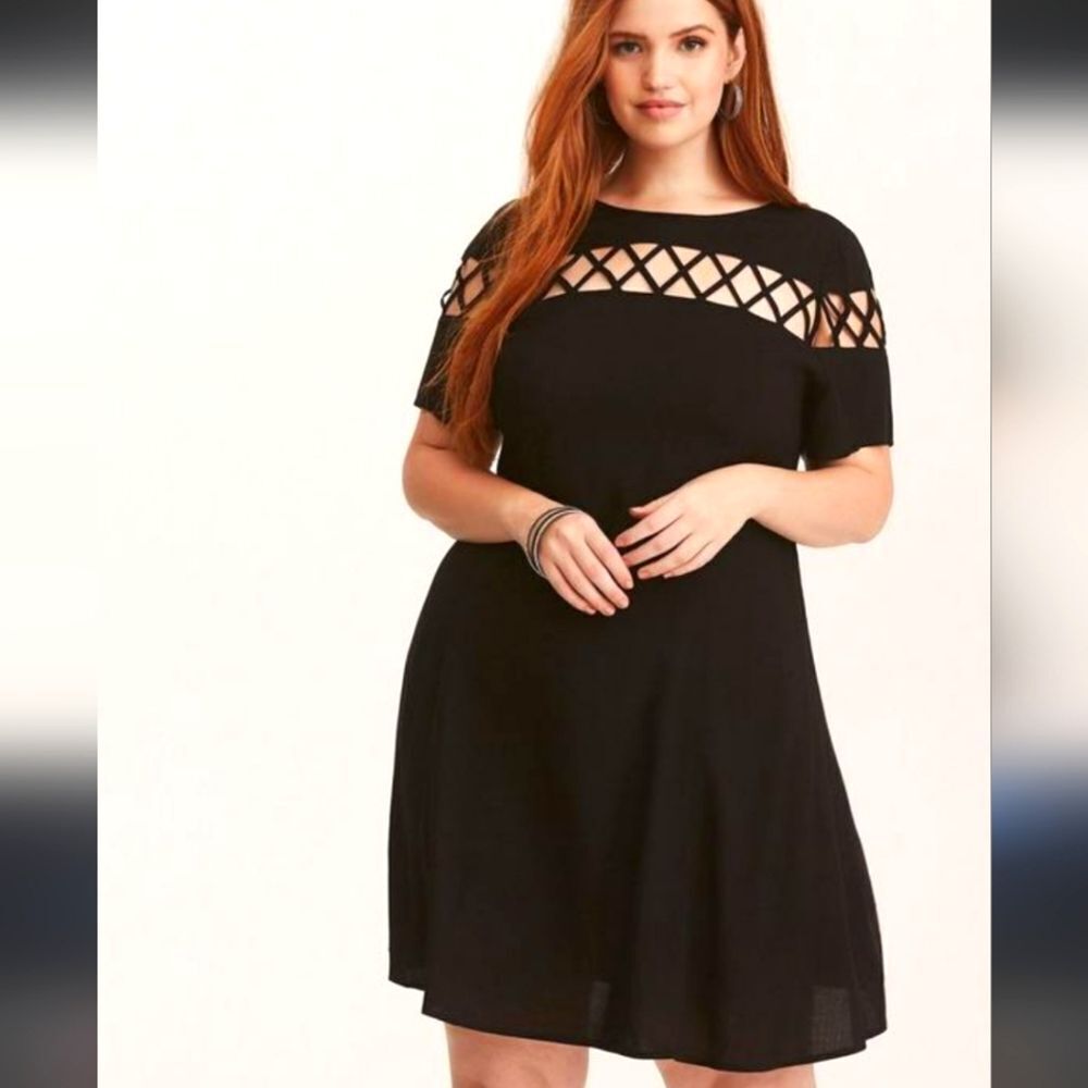 Torrid Black Lattice Yoke Fit-and-Flare Dress